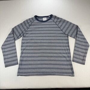 Billy Reid Shirt Mens 2X Gray Blue Striped Heather Raglan Long Sleeve Outdoor